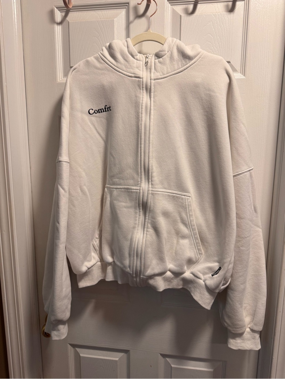 Comfrt Oversized Full Zip Hoodie White Cream Size Large L Fleece
